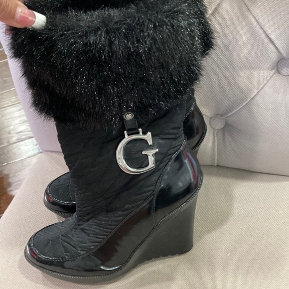 GUESS Black Faux Fur Boots. Size 6. - Picture 2 of 6
